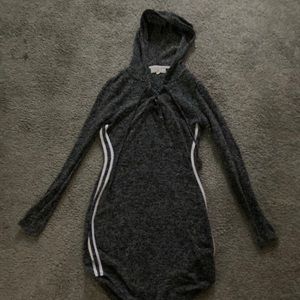 Grey and white hoodie dress with strings